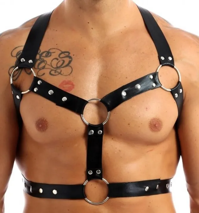 Harnais avec lanières finres THIN CHEST Simili Noir