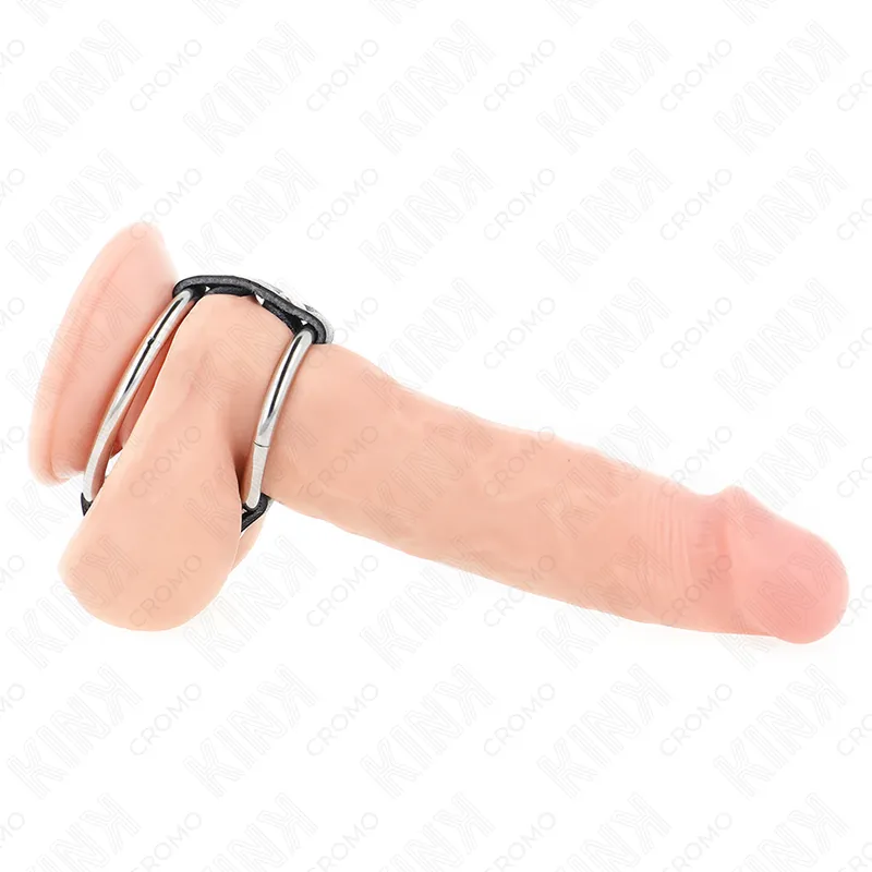 Double anneau pénien métal 3,8-5 cm connecté cuir - Kink