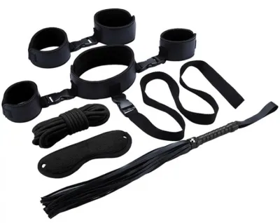Kit SM Bondage Néoprène 6 Pièces Noir