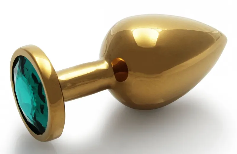 Plug Bijou anal ROUND GEM M 7 x 3.3cm Doré-Vert