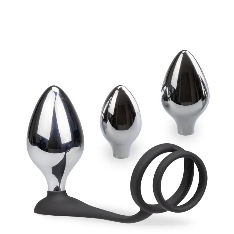 Bijou anal double anneau avec 3 plugs