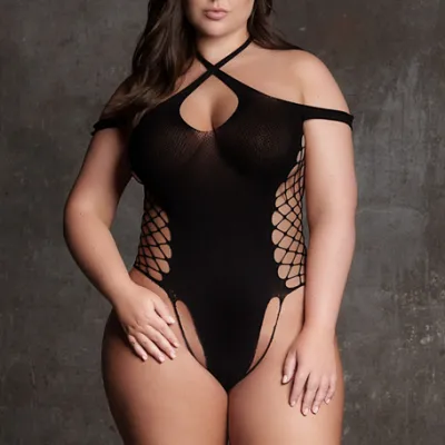 Body String Ouvert Grande Taille LEDA Noir