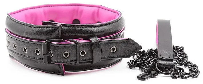 Collier BDSM et Laisse Noir-Rose