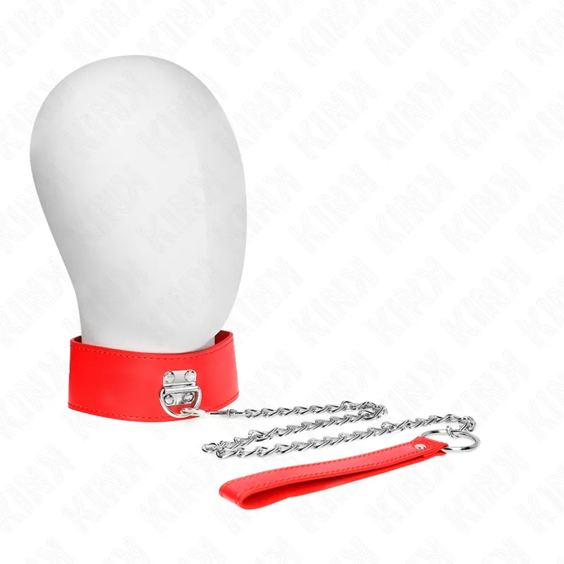 Kit Bondage Collier Laisse 65cm Bracelet Rouge - KINK