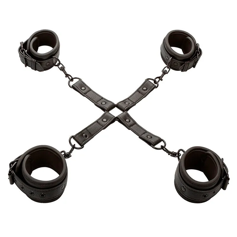 Kit Hogtie Connecteur en X Cuir Noir Ajustable - Calexotics