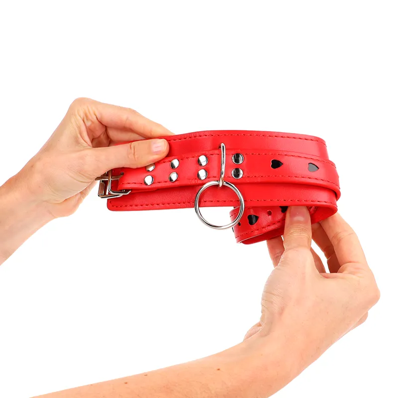 Bracelets Poignets Cuir Rouge Coeur Noir 21-28cm - KINK