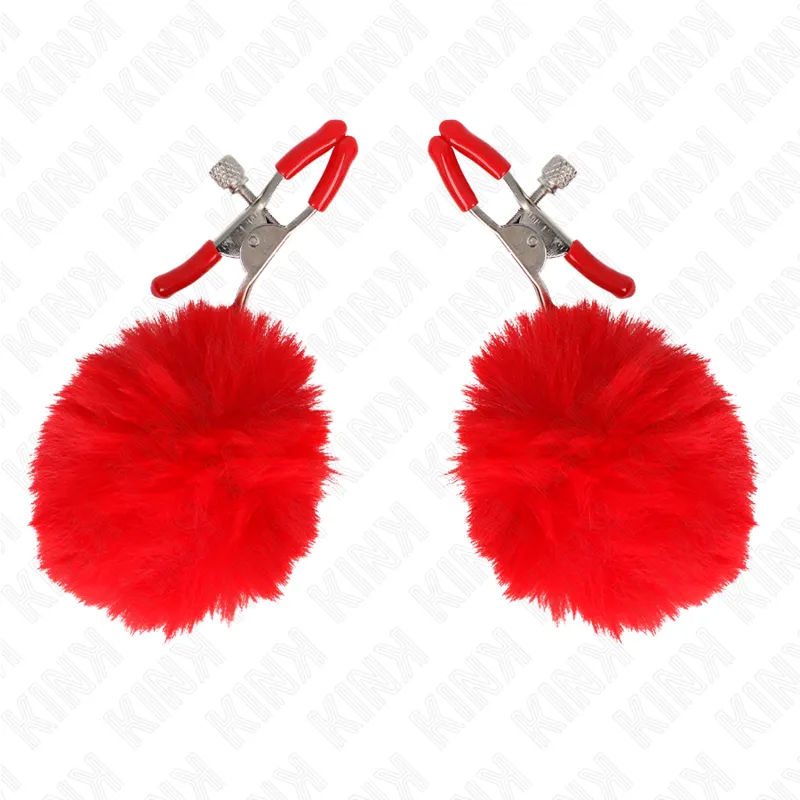 Pince à tétons pompons fourrure rouge - Kink