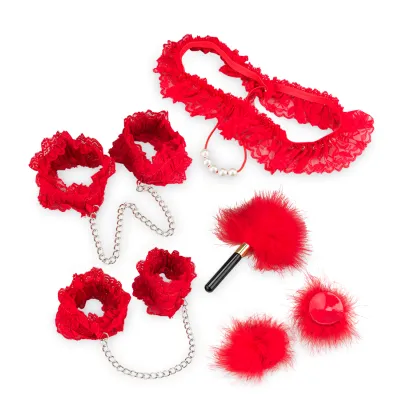 Kit coquin menottes, string, nippies et plumeau Red Room