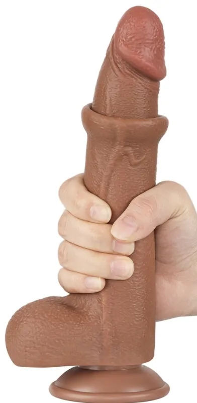 Gode Réaliste avec Bourses SLIDING SKIN 17 x 4cm Marron