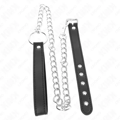 Anneau Pénien Cuir avec Chaîne 60cm et Sangle - KINK
