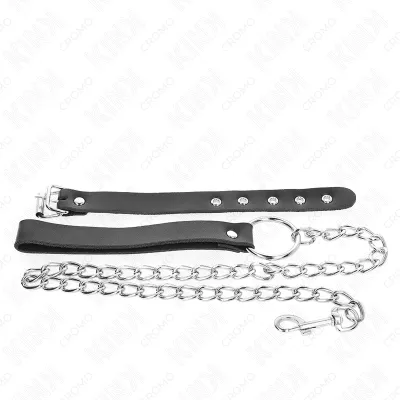 Anneau Pénien en Cuir avec Sangle et Chaîne - KINK