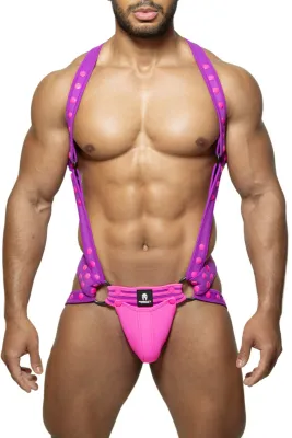 Ensemble Harnais + Jockstrap TITANO Violet-Rose