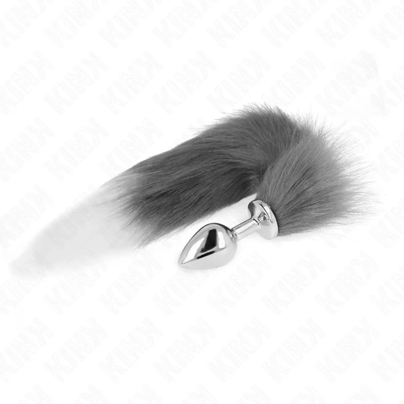 Plug Anal Queue de Renard Gris et Blanc Synthétique 40 cm Taille M - KINK