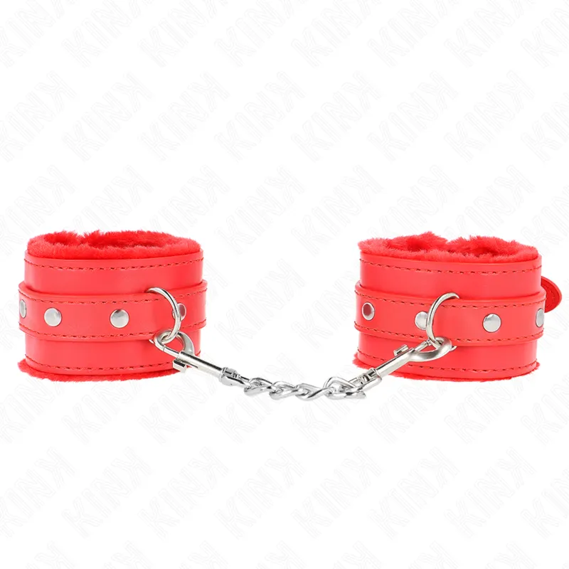 Bracelets BDSM Premium Rouge Fourrure Réglable 17-29cm - KINK