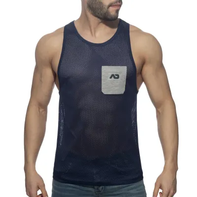 Addicted Débardeur Mesh POCKET CONTRAST Marine-Gris