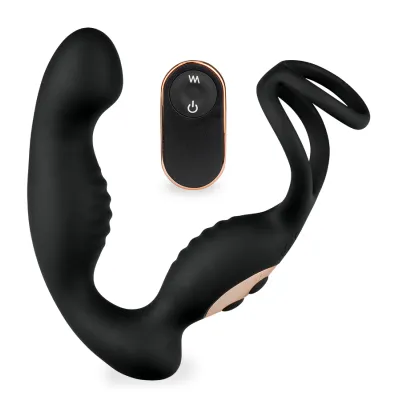 Vibromasseur anal Stimulateur de prostate vibrant et rotatif avec double anneau Tornado - Noir