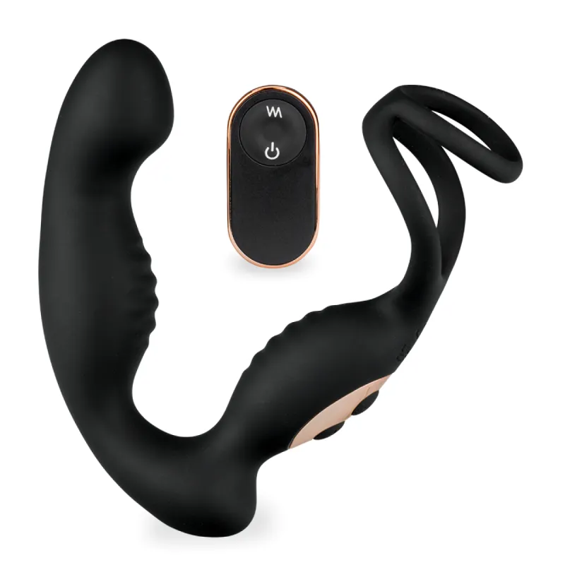 Vibromasseur anal Stimulateur de prostate vibrant et rotatif avec double anneau Tornado - Noir
