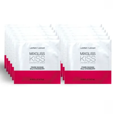 Lubrifiant silicone Kiss goût fraise 12 x 4 ml - Mixgliss