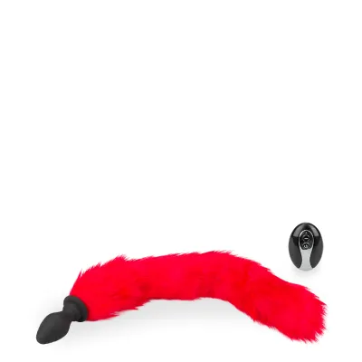 Plug vibrant avec queue fourrure synthétique rouge