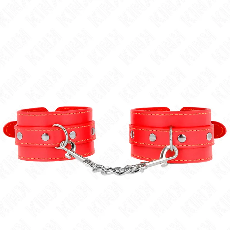 Menottes Cuir KINK Fins Rouges Ajustables 21-33cm - KINK