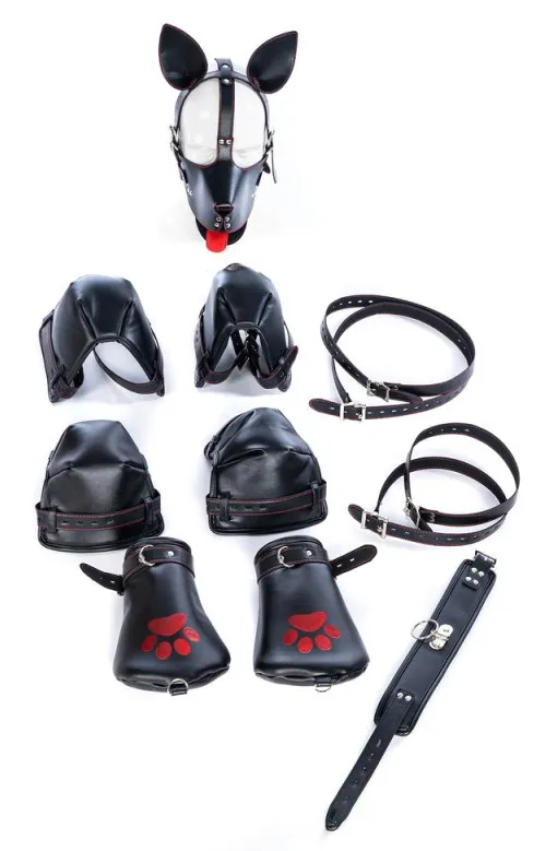 Kit complet PUPPY BONDAGE 14 Pièces Noir-Rouge