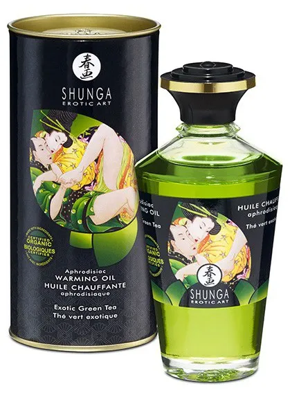 Huile de massage Chauffante Aphrodisiaque - THÉ VERT 100 mL