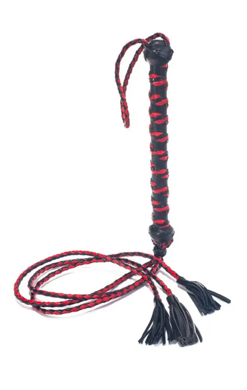 Fouet TRIPLE lanières 50cm Noir-Rouge