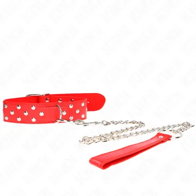 Collier BDSM Rivet Anneau Rouge 65 cm Ajustable - KINK
