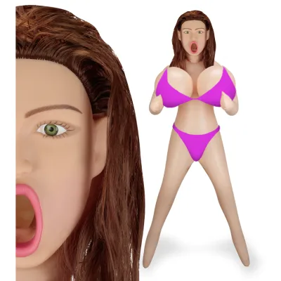 Poupée gonflable poitrine XXL châtain tête 3D Edna