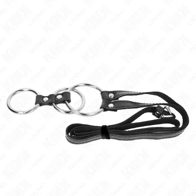 Anneau Pénien Triple Métal avec Ceinture Cuir - Kink