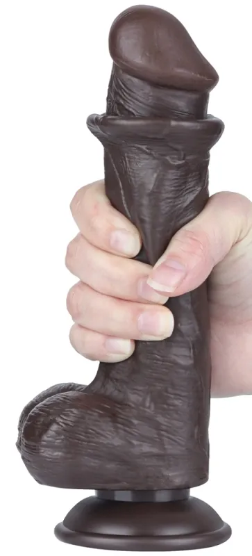 Gode Réaliste avec Bourses SLIDING SKIN 15 x 4.5cm Noir