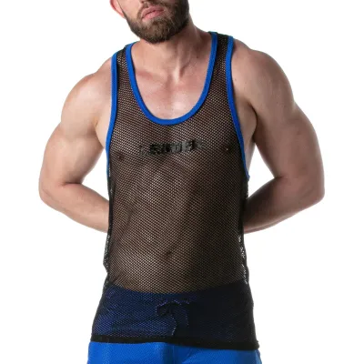 Débardeur en mesh TANK TOP Noir-Bleu