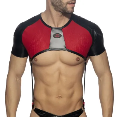 Harnais Crop Top avec sangles GLADIATOR SHOULDER Noir-Rouge