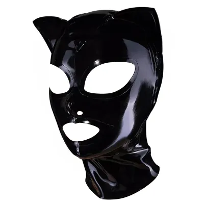 LateXcite Cagoule en latex CAT FETISH Noire