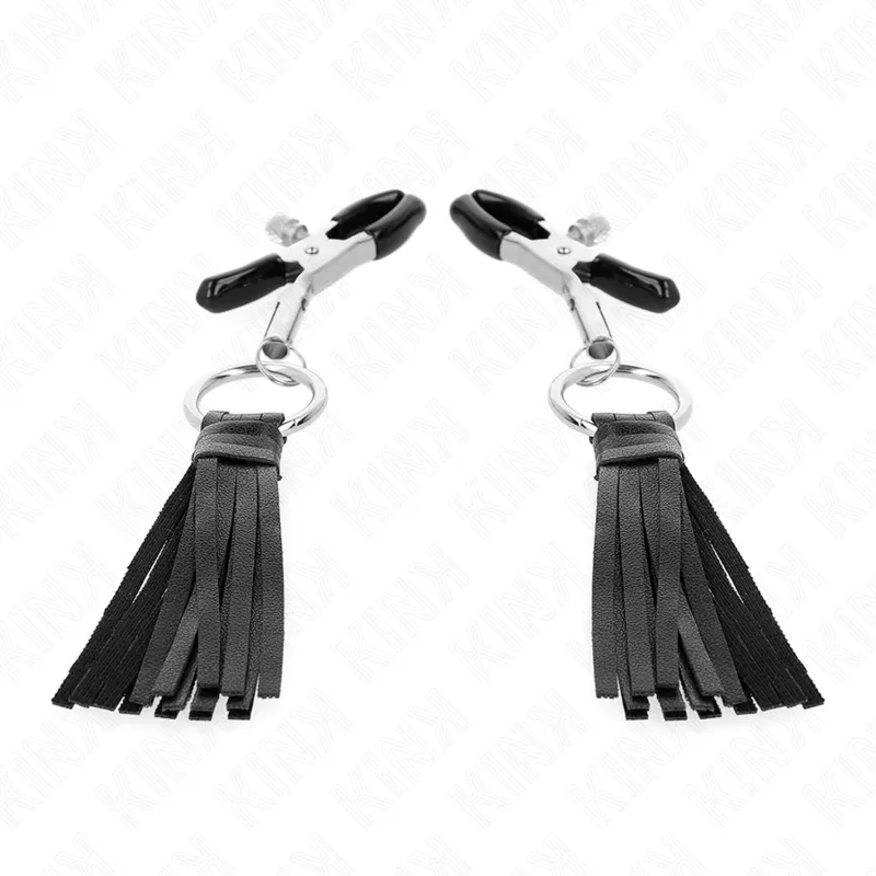 Pinces à tétons réglables avec franges en cuir - Kink