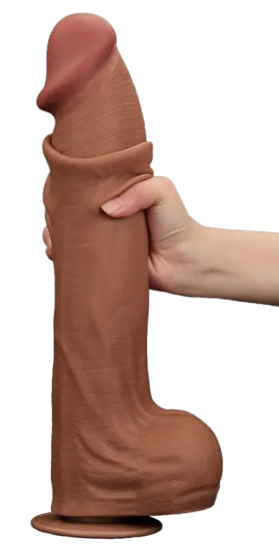 Gode Réaliste XL avec Bourses SLIDING SKIN 27 x 6.5cm Marron