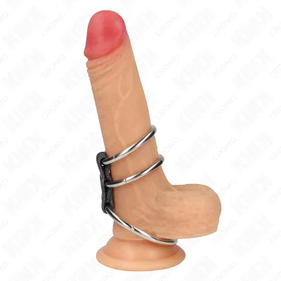 Anneau pénien triple métal 3,7-5 cm avec cuir - Kink