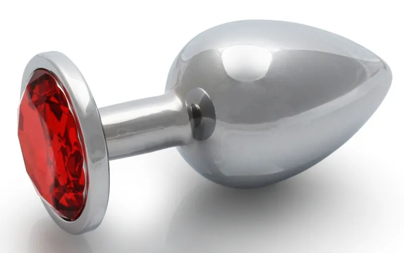 Plug Bijou anal ROUND GEM L 8 x 4cm Argenté-Rouge