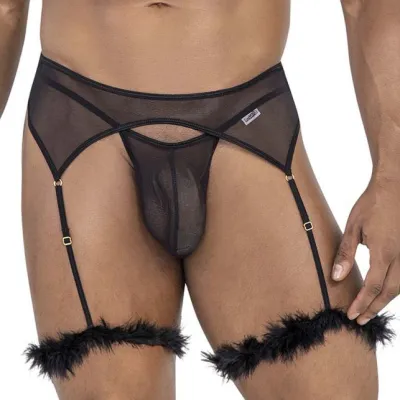 String et porte-jarretelles VOLTIS 2 Pièces Noir