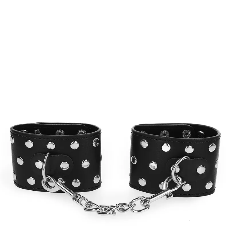 Menottes Cuir KINK Rivets Noires Ajustables 19-24cm - KINK