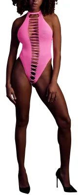 Ouch! Glow Body échancré ouvert à l'entrejambe avec dos nu Rose Fluo