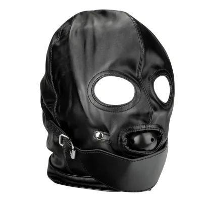 Cagoule BDSM avec gag ball et cache bouche