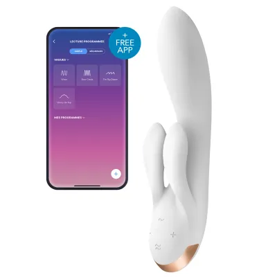 Vibro Rabbit connecté DOUBLE FLEX Satisfyer 20cm Blanc