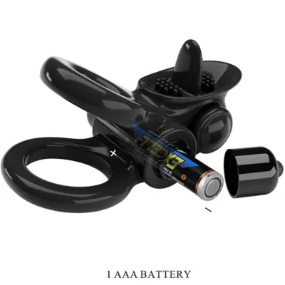 Anneau Vibrant Passionate Ring Double + Stimulateur Noir - Pretty Love