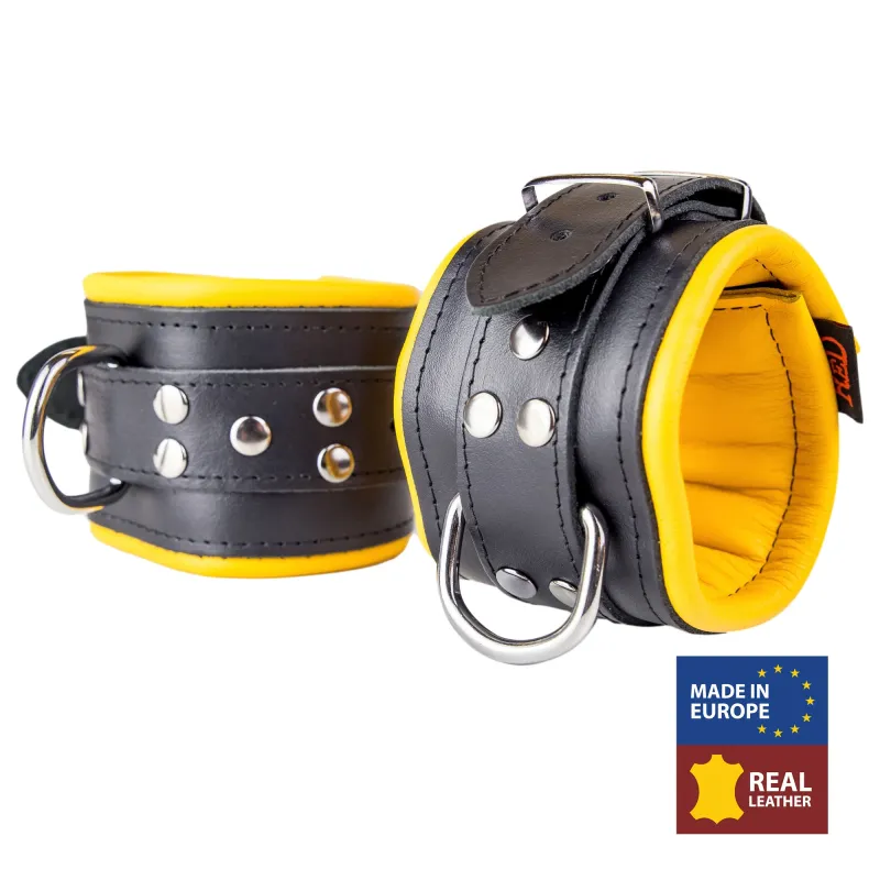 Menottes en cuir Rembourrées pour Chevilles Noir-Jaune