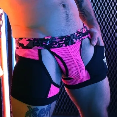 Boxer Bottomless NEO CAMO Noir-Rose Neon
