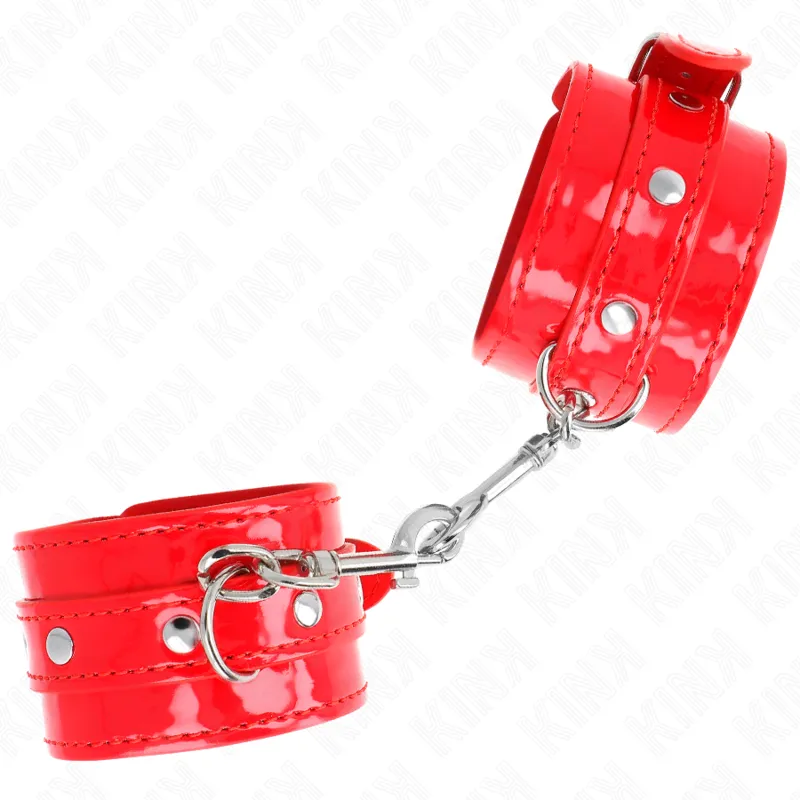 Manchettes BDSM Brillantes Rouges Ajustables 23-33cm - Kink