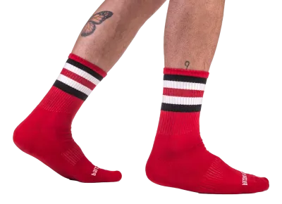 Barcode Berlin Chaussettes HALF FETISH Stripes Rouge Noir Blanc
