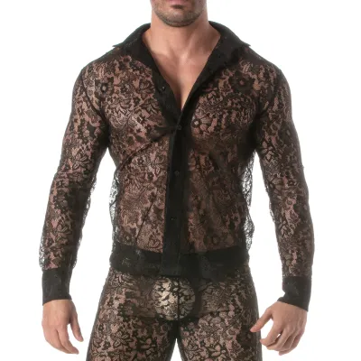 Chemise en dentelle Manches longues LACE SHIRT Noire