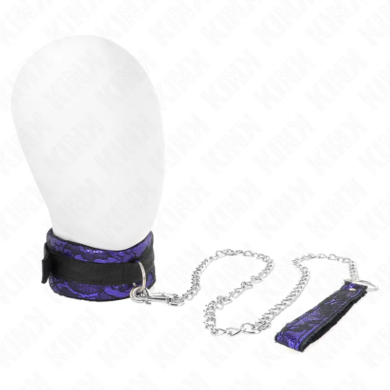 Collier BDSM Dentelle Velours avec Laisse 105cm - KINK